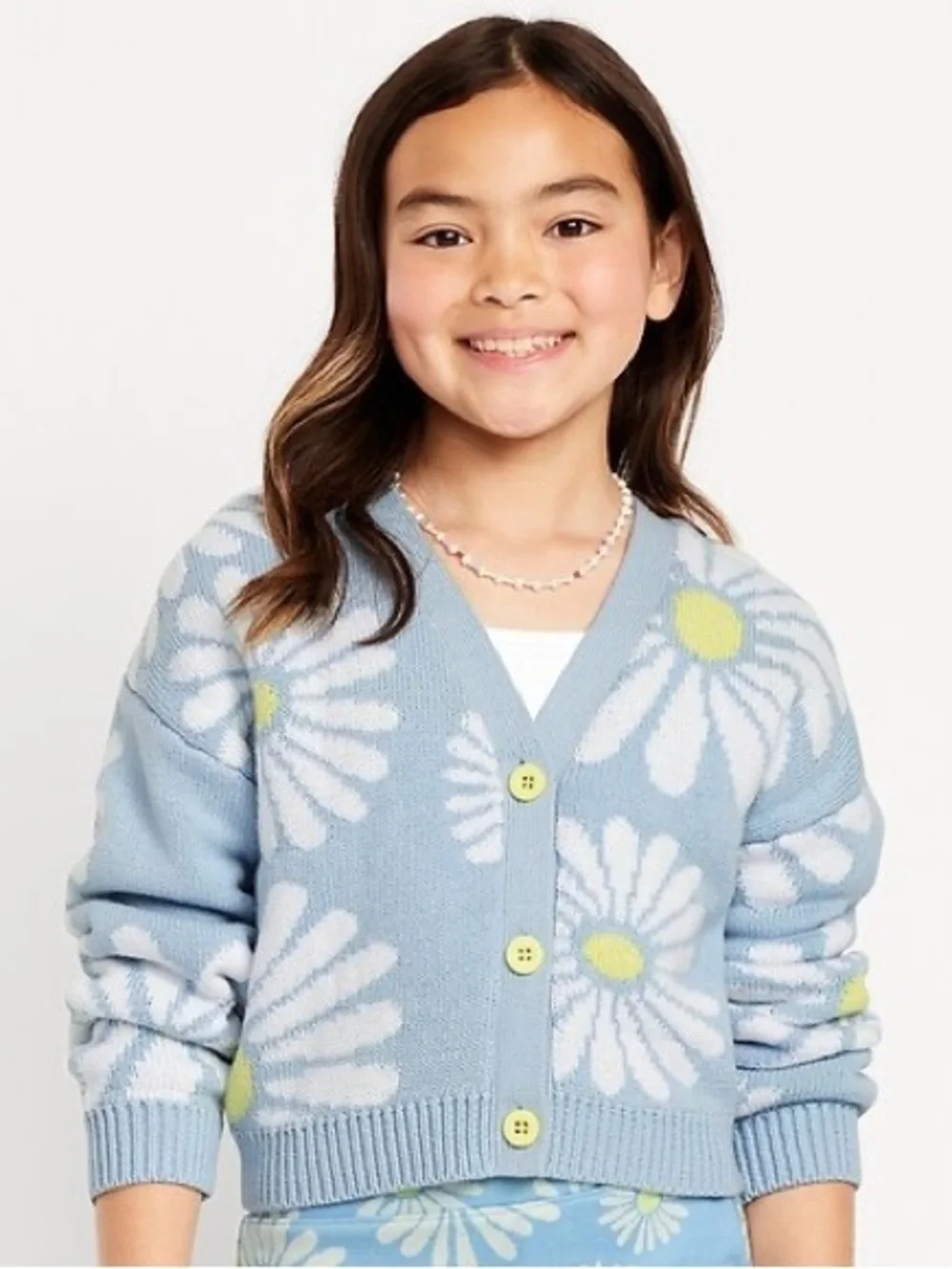 Old Navy Cropped Button Cardigan Blue and Yellow Daisy’s Girls’ Size 10